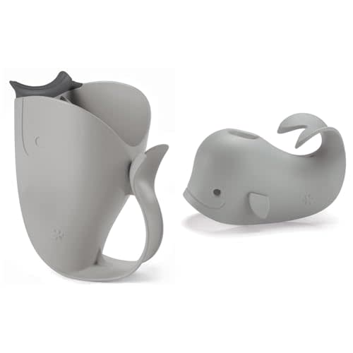Skip Hop Baby Bath Rinse Cup, Moby Tear-Free Waterfall Rinser, Grey & Baby Bath Spout Cover, Universal Fit, Moby, Grey