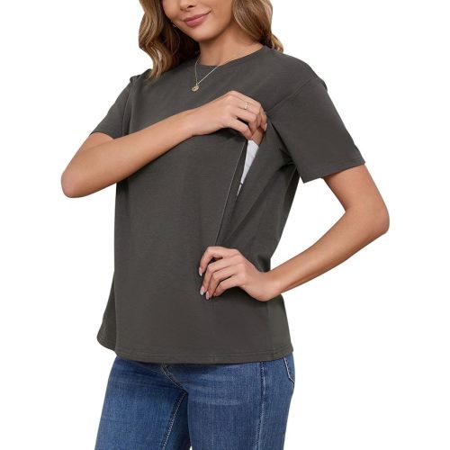 Ecavus Women's Nursing Shirts for Breastfeeding with Hidden Zipper Soft Breastfeeding Tops for Women