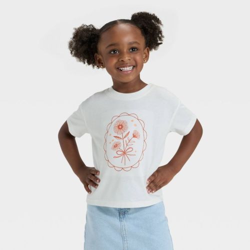 Toddler Girls' Short Sleeve Flowers Oversized T-Shirt - Cat & Jack™ Cream