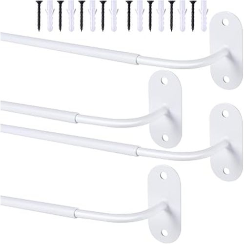 French Door Curtain Rod Adjustable 18"-32", 1/2" Diameter Window Cafe Curtain Rod, Screwed Sash Rod for Door Window, White, 4 Pack