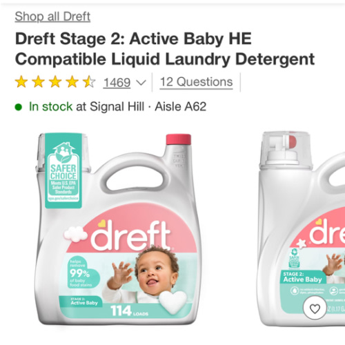 Dreft Stage 2 Active Baby Liquid Laundry Detergent, Hypoallergenic, Helps Remove 99% of Baby Food Stains, 114 Loads, Baby Laundry Detergent, Newborn Essentials