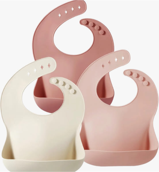 PandaEar Set of 3 Silicone Baby Bibs, Waterproof Soft Adjustable Bibs for Babies Toddlers 10-72 Months
