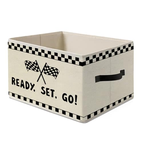 Race Car Room Decor,Racing Storage Bins Box,Ready Set Go Black Checkered Foldable Collapsible Storage Basket Organizer for Kids Boy Nursery Bedroom Toys Books Clothes