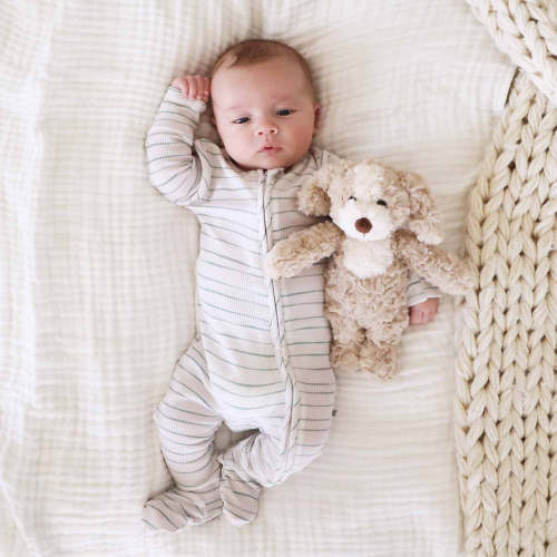 Sage's Stripes Waffle Bamboo Zipper Footie