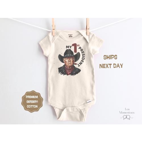 My First President Trump Onesie® – Funny Cowboy 1st Rodeo Baby Bodysuit, Trump Baby Gift, Western Theme