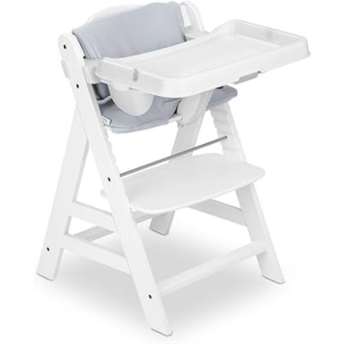 hauck Alpha+ Wooden High Chair for Babies and Toddlers with Tray, Tilt-Proof Baby High Chair, and Grow-Along Infant Chair with Food Table, White