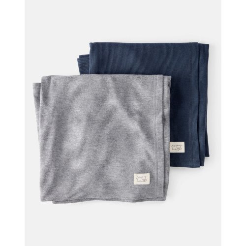 Baby 2-Pack Waffle Knit Blankets - Grey/Navy | Carter's