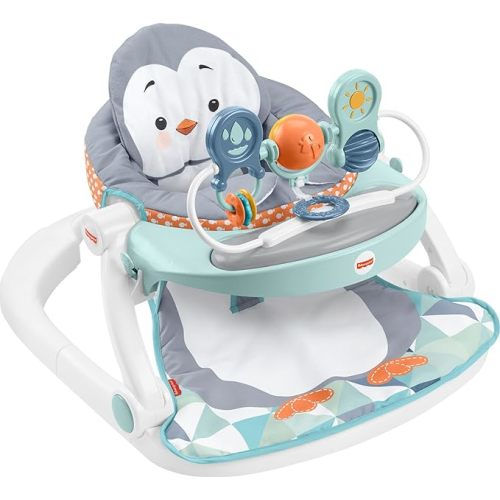 Fisher-Price Baby Portable Baby Chair Sit-Me-Up Floor Seat With Snack Tray And Removable -Toy Bar, Penguin Island