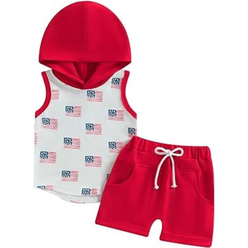 TheFound Toddler Boys Summer 2pcs Clothes Sets Hooded Tank Top Striped Shorts Cute Newborn Baby Boy Coming Home Outfit
