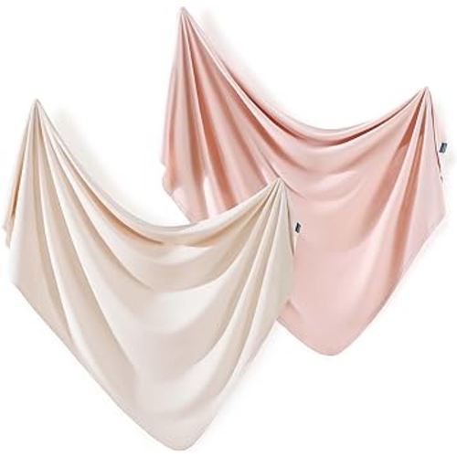 GRSSDER 2 Pack Newborn Swaddle Blanket, Ultra Soft Stretchy Jersey Knit Extra Large Size 33 x 44 Receiving Blankets for Easy Swaddling Baby Snug and Cozy