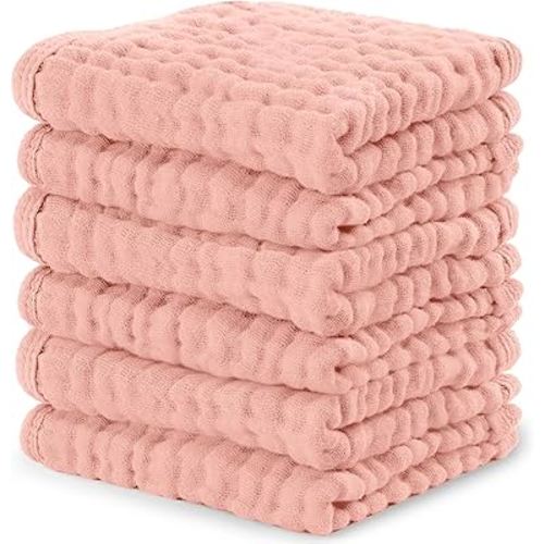 Comfy Cubs Muslin Baby Washcloths 6 Pack - Soft 6-Layer Cotton Wash Cloths for Sensitive Skin - 10"x10" Large, Gentle, Absorbent Infant Essentials for Newborn and Toddlers - Lace