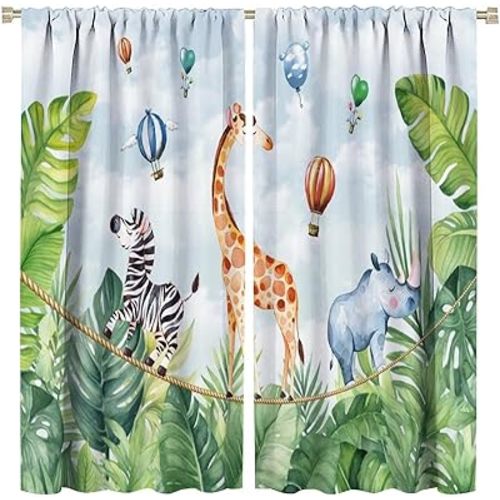 Nursery Curtains, Jungle Curtains, Safari Curtains for Nursery, Animal cub Curtains Zebra Curtains Rhino Curtains for Kids Room Nursery Classroom W42xL45 Inch Decor