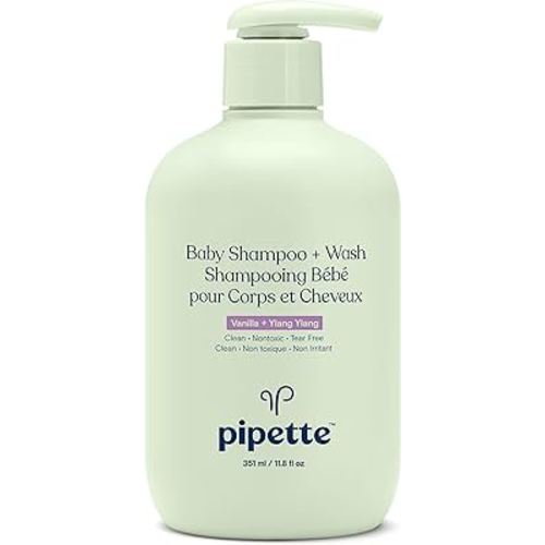 Pipette Baby Shampoo and Body Wash - Vanilla + Ylang Ylang, Tear-Free Bath Time, Hypoallergenic, Moisturizing Plant-Derived Squalane, Non-Toxic, Sulfate Free, 11.8 fl oz
