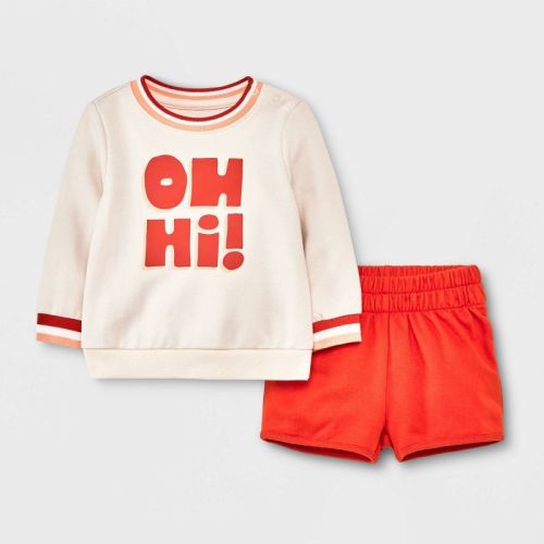 Baby 'oh Hi!' Graphic Top & Bottom Set - Cat & Jack™ Off- White 0-3m