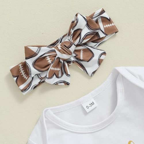 Newborn Baby Girl Football Outfit On Sundays We Watch Football with Daddy Romper and Flare Pants with Headband - 6-12 Months - White