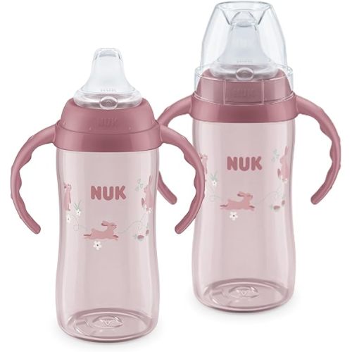 NUK First Choice Large Learner Cup 2.0, 10 oz. Sippy Cup with Handles, Spill Proof, Leak Proof Soft Straw Cup, 2-Pack
