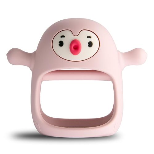 Smily Mia Penguin Buddy Never Drop Silicone Baby Teething Toy for 0-6month Infants, Baby Chew Toys for Sucking Needs, Hand Pacifier for Breast Feeding Babies, Car Seat Toy for New Born,Old Roze - old roze