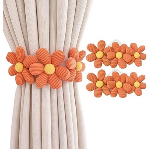 2pcs Curtain Ties Flower Curtain Buckles, Cute Flower Curtain Ties Decorative Rope for Bedroom Window Treatment (Orange)