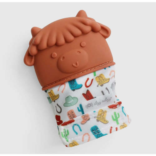 Highland cow teething mitt