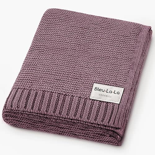 Bleu La La - 100% Organic Cotton Heritage Knit Textured Baby Quilt Blanket - Signature Heritage Knit, Soft Breathable Newborn Baby Blanket (Heritage - Plum)