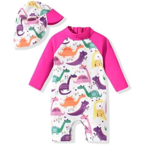 Aalizzwell Baby Girls Long Sleeve One Piece Bathing Suit with Hat
