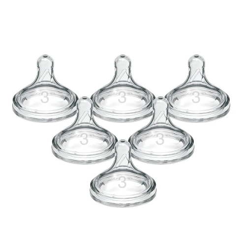 Dr. Brown's Natural Flow Level 3, Wide-Neck Baby Bottle Nipple, Medium-Fast Flow, 6m+, 100% Silicone, 6 Pack