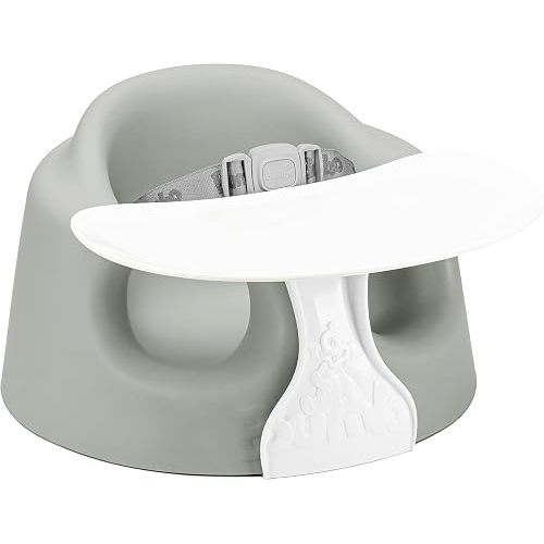 Bumbo Foam Infant Floor Seat Plus+ with Tray for Babies 3 to 12 Months Old, Monsoon - Portable Soft Baby Chair with Large Legroom and 3-Point Harness for Feeding and Play