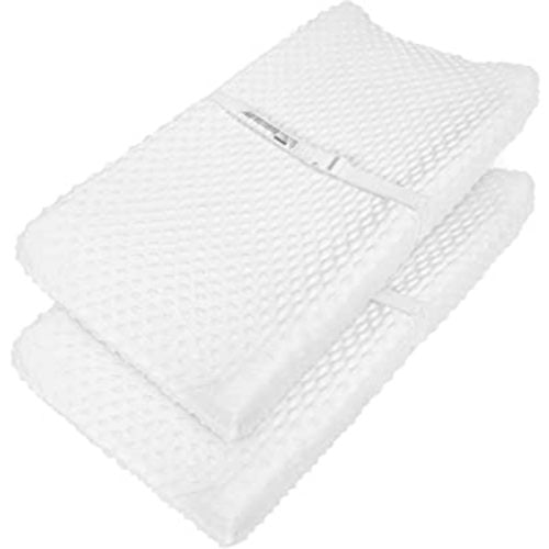 TILLYOU Minky Dot Plush Changing Table Pad Covers Cradle Sheets Set, Fits 32"/34''x16" Contoured Diaper Change Pad, Unisex Neutral for Baby Boys Girls, Ultra Soft Thick & Warm, 2-Pack Cream