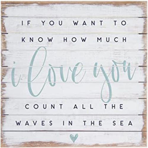 HOUVSSEN If You Want To Know How Much I Love You, Count All The Waves In Sea - Rustic Wood Sign Beach Quote Nautical Nursery Wall Art 8×8 Inch Decorative Plaque Home Living Decor.