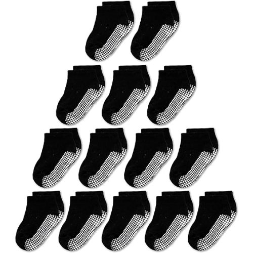 CozyWay Baby & Toddler Socks With Grippers Non Slip Low Cut Grip Socks for Girls and Boys Soft Comfy Cotton 14 Pack