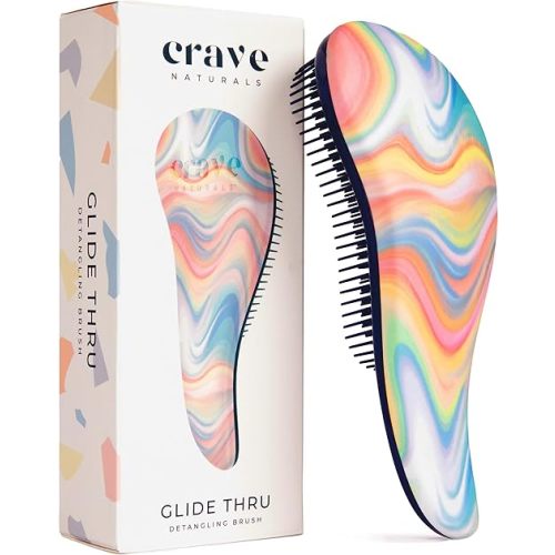 Crave Naturals Glide Thru Hair Brush - Detangler Brush for Curly, Straight, Wet or Dry Hair - Gentle Detangling Brushes for Adults, Kids, Toddlers - Hair Accessories for Women - 7.5x3 Soft Hazy Swirl