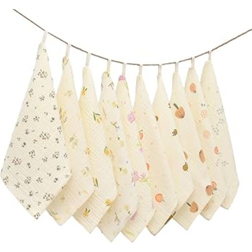 Baby washcloths,Soft Newborn Face Towels for Sensitive Skin,Cute Patterns for Infant,Toddler,Kids and Makeup Remover, 10 Pack 12x12 inches Registry as Shower (Plants)