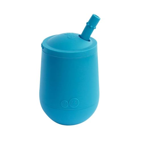 ezpz Mini Cup + Straw Training System - 9 Months+ (Blue) - 100% Silicone Training Cup for Infants + Toddlers - Designed by a Pediatric Feeding Specialist