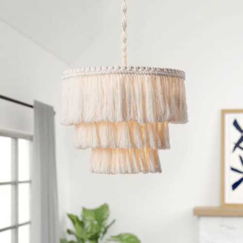 15.8 in. 1-Light Bohemian Style Pendant Light Hand-Woven Cotton Rope Ceiling Light