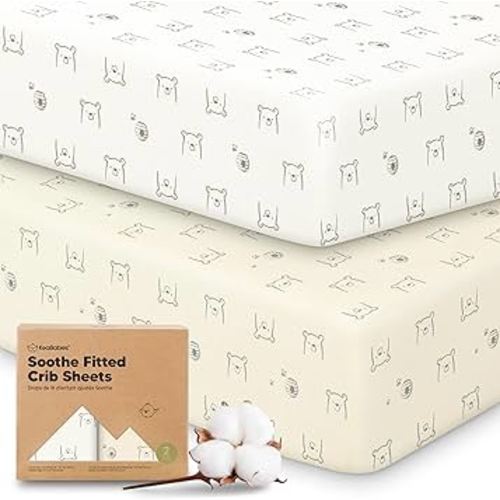 KeaBabies 2-Pack Organic Crib Sheets for Boys, Girls - 52x28 Fitted Crib Mattress Sheet Neutral, Breathable Jersey Cotton Cover for Baby Bed, Toddler Mattress, Soft & Cute Prints (Bumble Bear)