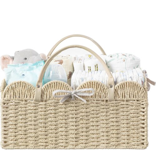 HBlife Large Baby Diaper Caddy, Paper Rope Storage Baskets Nursery Bin with Removable Divider, Portable Car Organizer for Diapers, Baby Shower Gifts, Newborn Essentials Must Haves