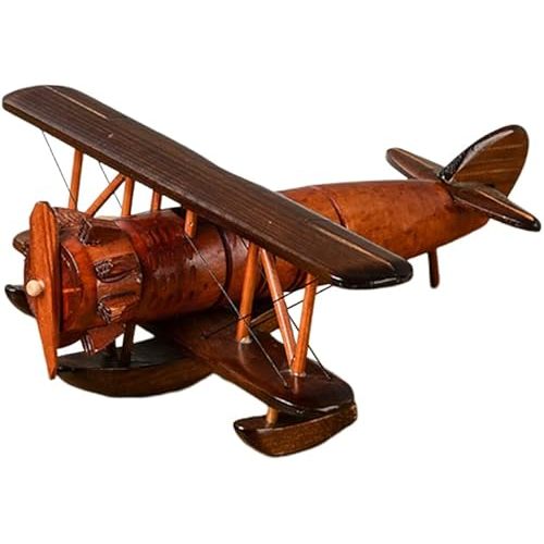 Katutude Retro Aircraft Handicraf Wooden Airplane Model, Vintage Biplane Model Desktop Decoration Photo Props Souvenir Collectible Airplane Model Gift Office Home Decor Ornament