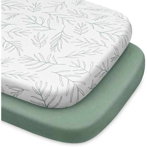 Babebay Bassinet Sheet Fitted for Baby Boy and Girl, Jersey Knit Cotton for Natural Comfort Fitted for Oval, Hourglass and Rectangular Mattress, Soft and Safe, 2 Pack (Sage Green)