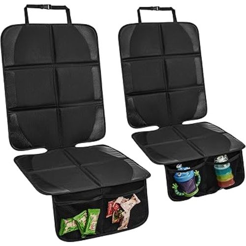 Car Seat Protector for Child Car Seat, 2 Pack Baby Car Seat Covers with Mesh Pockets & Non-Slip Backing 600D Durable Seat Protector Under Baby Car Seat for Car Back Seat (Black, Large)