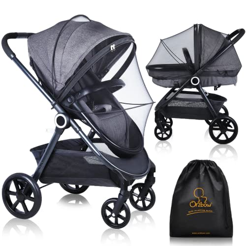 Orzbow Universal Mosquito Net for Stroller, Baby Bug Net with Two-Way Zippers & Storage Bag, Breathable & Foldable Mosquito Nets for Strollers, Car Seat, Bassinet, Cradle, Portable Mini Crib, Black