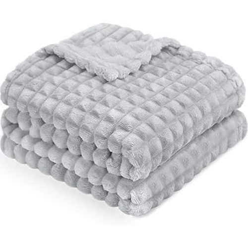 HOMRITAR 3D Flannel Fleece Baby Blanket for Unisex, Super Soft Plush Cozy Toddler Blanket with Square Grid Design Luxury Bed Blankets for Boys Girls Grey 30 x 40 Inch
