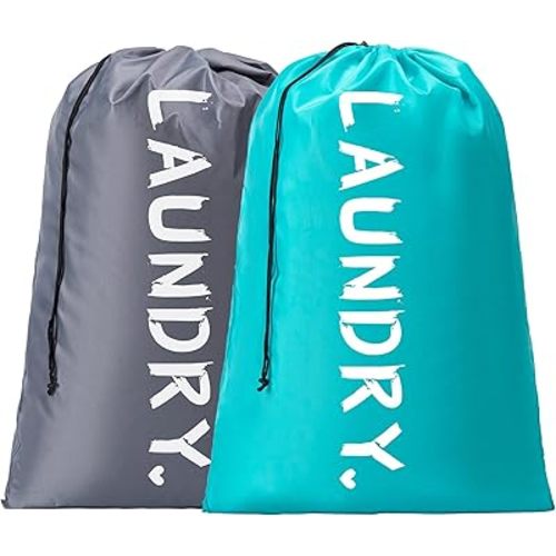 2 Pack XL Travel Laundry Bag, Machine Washable Dirty Clothes Organizer with Drawstring,Large Enough to Hold 4 Loads of Laundry, Easy Fit a Laundry Hamper or Basket Travel Essentials 24" x 36"