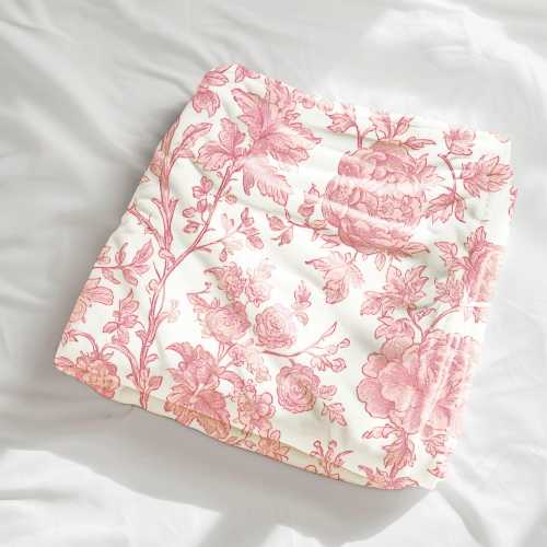 Peony Floral Toile Throw Blanket, Pink Chinoiserie Wildflower Velveteen Quilt, Floral Cottagecore Farmhouse Bedroom Living Sofa Home Decor