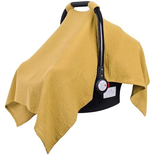 Metplus Muslin Car Seat Cover for Babies - Carseat Stroller Cover Infant Stroller Covers for Boys and Girls, Breathable & Lightweight, Fits Most Strollers & Baby Car Seats - Yellow