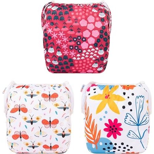 ALVABABY Cloth Swim Diaper 3pcs Baby/Toddler/Infant Snap Reusable Adjustable Swimming Diaper Baby Boy and Girl 3SWY32 Small (Pack of 3)