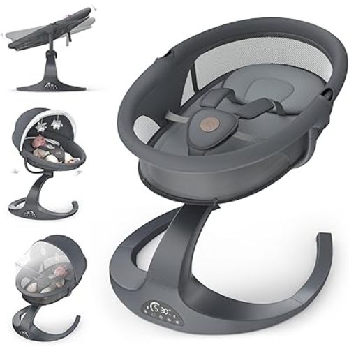 Baby Swings for Infants, Obee Odee Baby Swing, Infant Swing with 5 Speeds, 12 Lullabies, Portable Baby Swing, 360° Rotating Seat, Adapter & Battery Operated, Indoor & Outdoor Use (Gray, Basket)