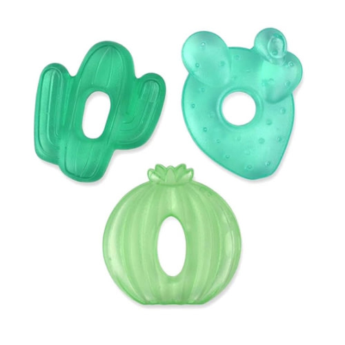 Itzy Ritzy Water-Filled Teethers - Cold Cutie Coolers Textured On Both Sides to Massage Sore Gums & Emerging Teeth - Can Be Chilled in Refrigerator, Set of 3 Green Cactus Water Teethers