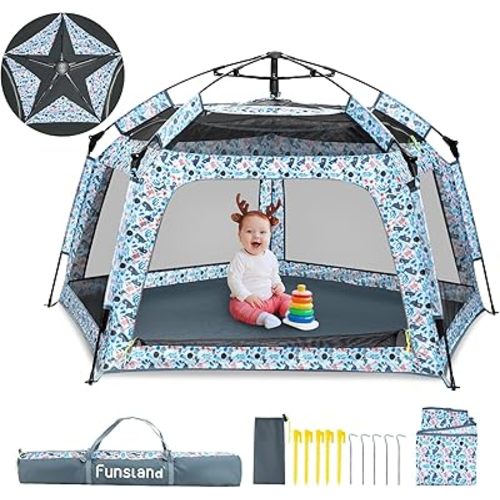 Baby Playpen Pop-up Tent - Outdoor & Indoor Play Tent for Beach with Canopy Travel Bag Portable Play Yard for Babies & Toddlers (Ocean)