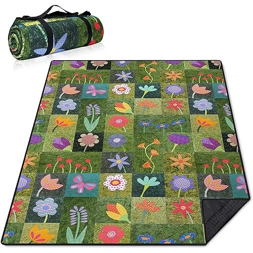 Supfitness Extra Large Picnic Blankets Waterproof Foldable (60 "x 80") Beach Blanket Waterproof Sandproof,3-Layer Thicking Mat Outdoor Packable Camping Blanket