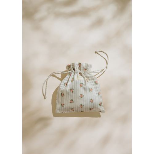 Large Drawstring Bag - Striped Floral Embroidery